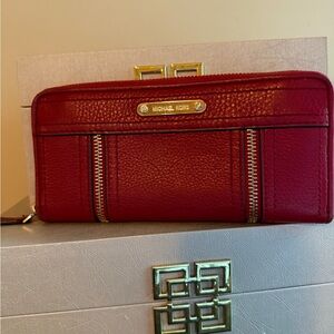 Michael Kors Red Leather Wallet with Gold Accents